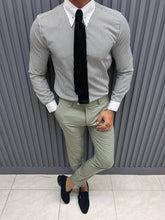Load image into Gallery viewer, Noah Slim Fit Striped Grey Chain Collared Detailed Shirt
