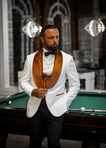 Jones Slim Fit Velvet Lapel White Orange Tuxedo