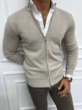 Load image into Gallery viewer, Leon Slim Fit Thin Zippered Beige Cardigan Sweater
