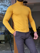 Load image into Gallery viewer, Henry Slim Fit Yellow Turtleneck Knitwear
