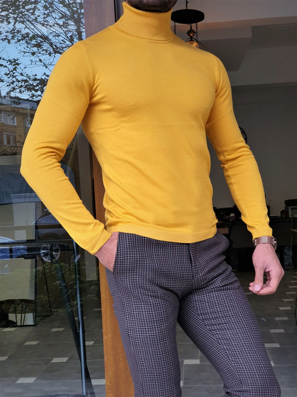 Henry Slim Fit Yellow Turtleneck Knitwear