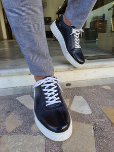 Logan Sardinelli Lace up Eva Sole  Navy Leather Sneakers
