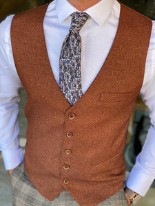 Clover Slim Fit Brown Buttoned Vest