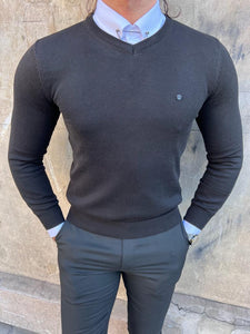 Rick Slim Fit V-Neck Black Sweater