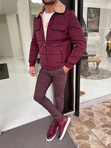Cameron Slim Fit Claret Red Fur Winter Coat