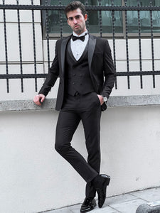 Louis Slim Fit High Quality Pointed Collared Black Party Tuxedo
