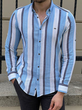 Load image into Gallery viewer, Ben Slim Fit High Quality Foldable Sleeve Blue Shirt
