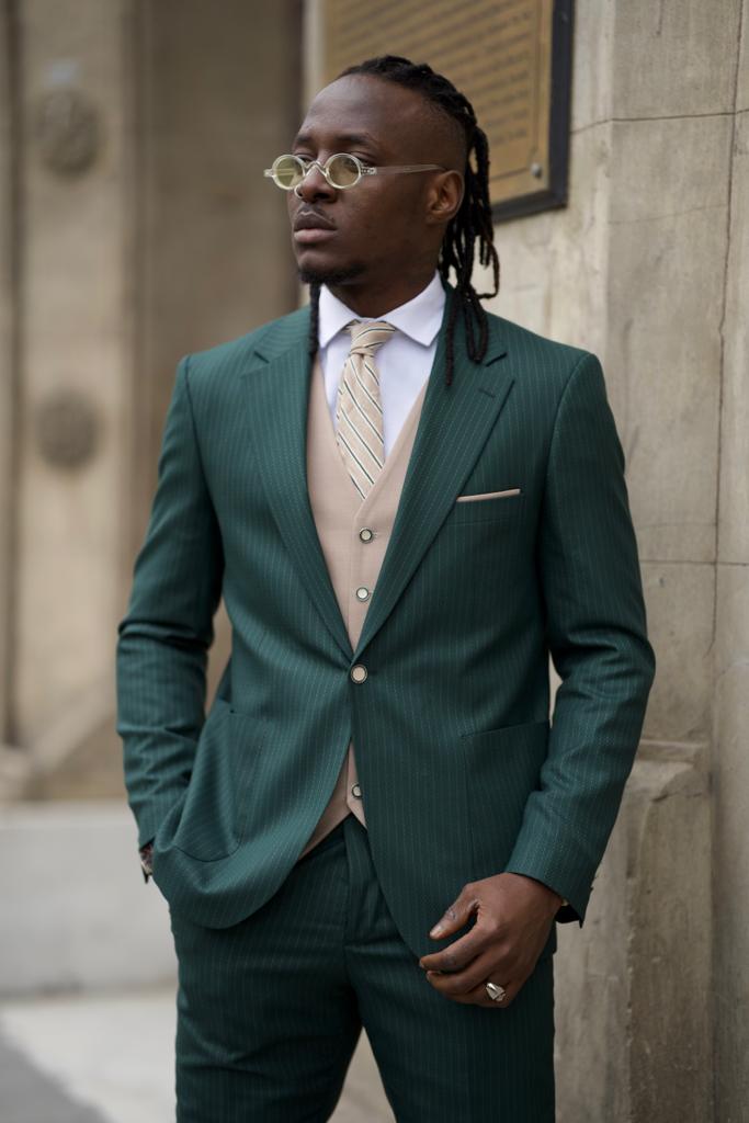 Noah Slim Fit Striped Green Suit