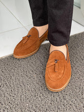 Load image into Gallery viewer, Carson Suede Tasseled Leather Tan Loafer
