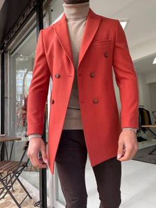 Reese Slim Fit Double Breasted Tile Woolen Winter Coat