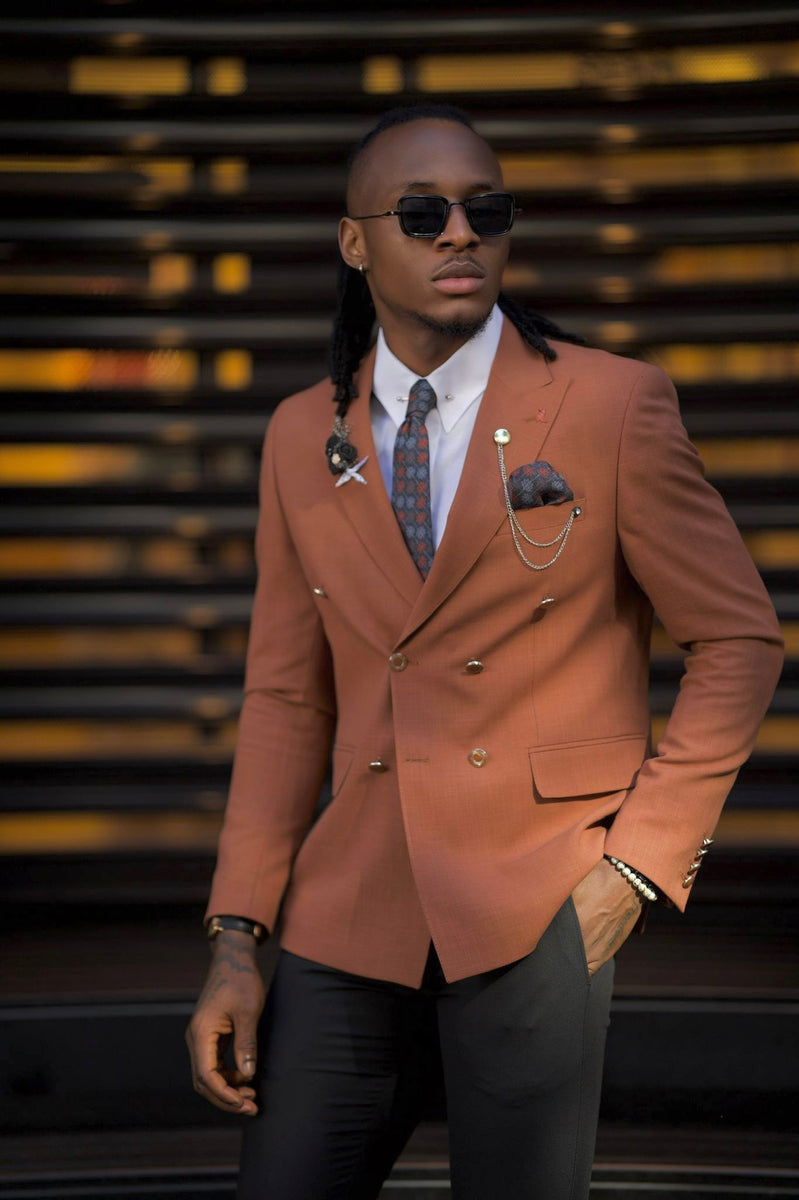 Phil Slim Fit Double Breasted Camel Detailed Blazer Only – MCR TAILOR