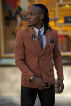Load image into Gallery viewer, Phil Slim Fit Double Breasted Camel Detailed Blazer Only
