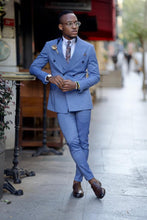 Load image into Gallery viewer, Evan Slim Fit Blue Double Breasted Suit
