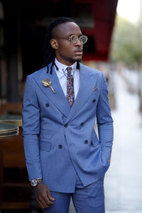 Evan Slim Fit Blue Double Breasted Suit