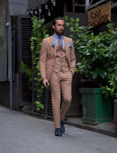 Luke Slim Fit Brown Plaid Suit