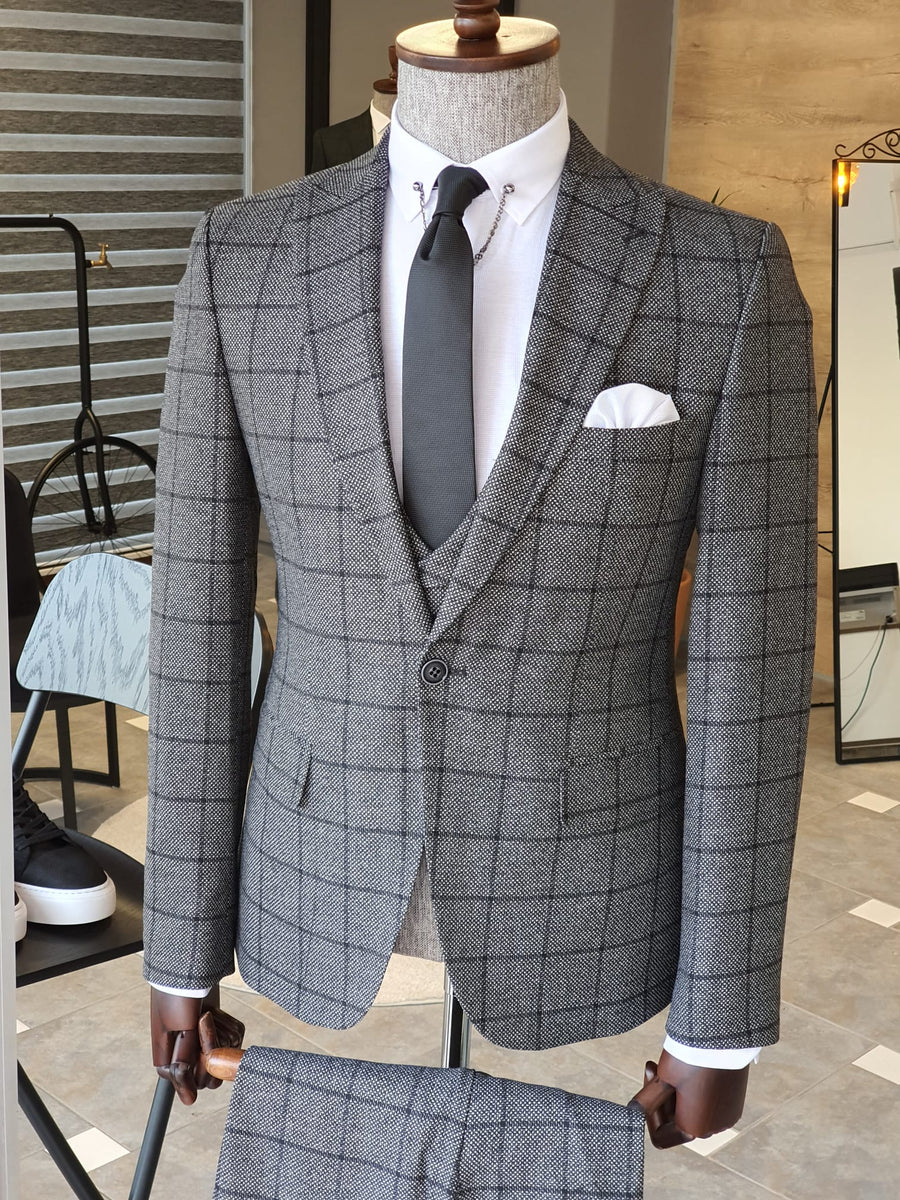 Monroe Slim Fit Grey Plaid Suit – MCR TAILOR
