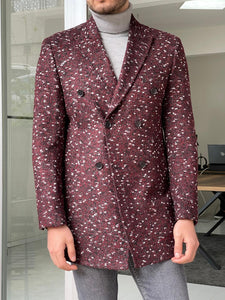 James Slim Fit Special Edition Double Breasted Claret Red Woolen Coat