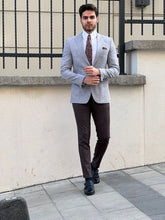 Load image into Gallery viewer, Ben Slim Fit High Quality Knitted Grey &amp; Purple Blazer

