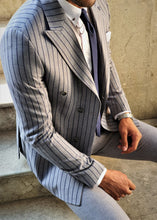 Load image into Gallery viewer, Verno Slim Fit Striped Double Breasted Grey &amp; Navy Suit
