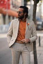 Load image into Gallery viewer, Jones Slim Fit Plaid Camel Striped Suit

