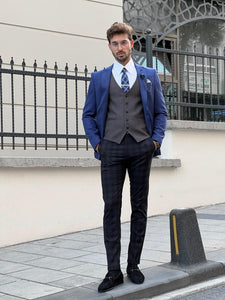 Efe Slim Fit Patterned Pointed Collared Sax Combination Suit