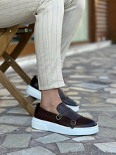 Load image into Gallery viewer, Lars Special Design Eva Sole Double Buckle Detailed Brown Loafer
