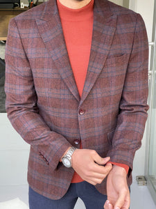 Chad Slim Fit Plaid Woolen Silk Tile Jacket