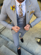 Load image into Gallery viewer, Evo Slim Fit Gray &amp; Yellow Linen Suit
