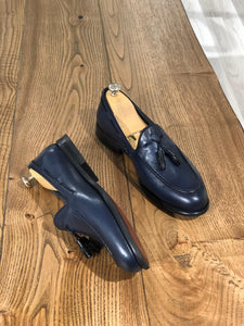 Tasseled Leather Navy Blue Loafers