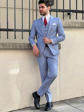 Load image into Gallery viewer, Ben Slim Fit High Quality Woolen Blue Plaid Suit
