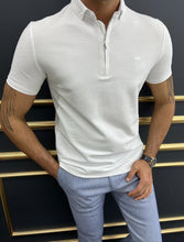 Load image into Gallery viewer, Luke Slim Fit White Zippered Polo Tees
