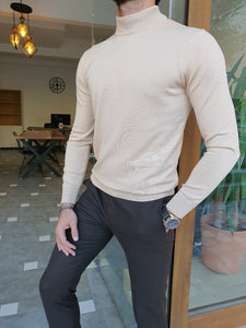 Morris Slim Fit Long Sleeve Beige Turtleneck