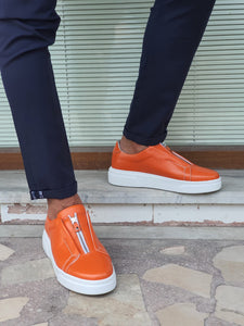 Chase Sardinelli Eva Sole Orange Zippered Leather Shoes