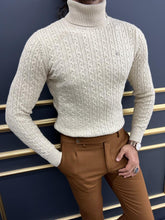 Load image into Gallery viewer, Evan Slim Fit Beige Knitted Turtleneck Sweater
