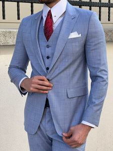 Ben Slim Fit High Quality Woolen Blue Plaid Suit