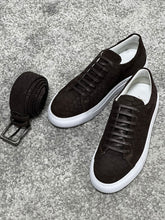Load image into Gallery viewer, Louis Special Edition Rubber Sole Suede Print Leather Brown Sneakers
