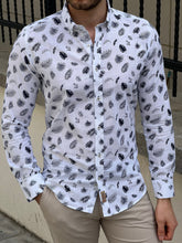 Load image into Gallery viewer, Ben Slim Fit High Quality Leaf Patterned Navy &amp; White Cotton Shirt
