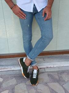 Lucas Slim Fit Special Edition Blue & Khaki Ripped Jeans