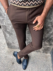 Noah Slim Fit Brown Trousers