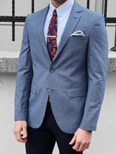 Load image into Gallery viewer, Louis Slim Fit High Quality Blue &amp; Gray Blazer
