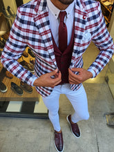 Load image into Gallery viewer, Perry Slim Fit Plaid White &amp; Red Suit
