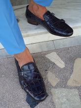 Load image into Gallery viewer, Chase Sardinelli Double Buckle Croc Navy Leather Shoes
