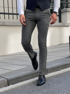Efe Slim Fit High Quality Grey Patterned Skinny Pants