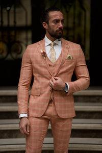 Leon Slim Fit Plaid Striped Tile Suit
