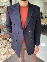 Load image into Gallery viewer, Csarson Slim Fit Double Breasted Navy Blue Winter Coat
