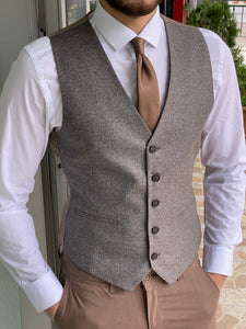Carson Private Collection Slim Fit Woolen Beige Vest