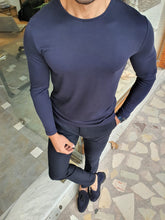 Load image into Gallery viewer, Harrison Slim Fit Long Sleeve Navy Combed Tees
