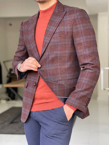 Chad Slim Fit Plaid Woolen Silk Tile Jacket