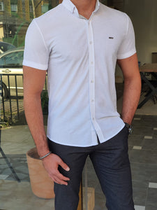 Vince Slim Fit Patterned Short Sleeve White Shirt