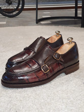 Load image into Gallery viewer, Ralph Sardinelli Special Edition Double Buckle Croc Brown Leather Shoes
